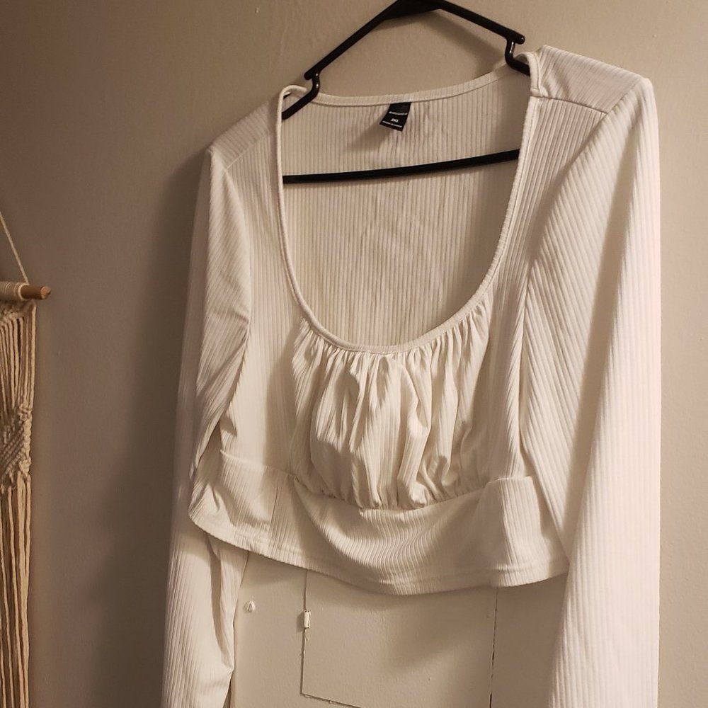 Long Sleeve White Crop Top 2x